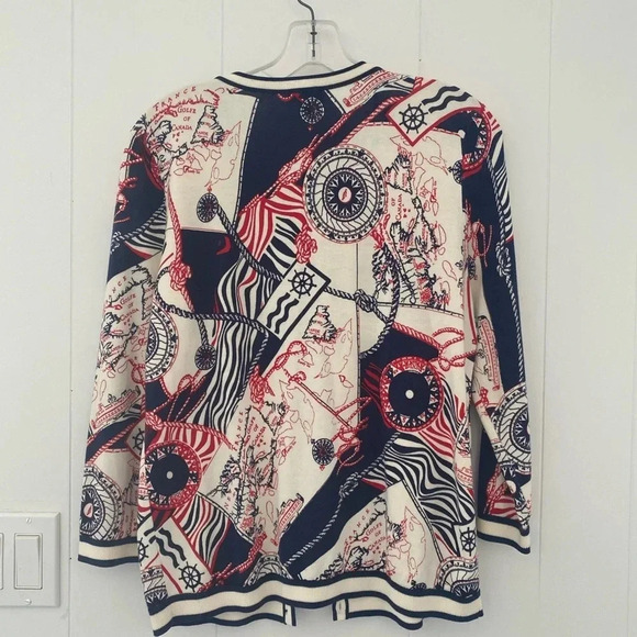Talbots Large Petite Maps Nautical Charming Cardigan Sweater 3/4 Sleeves Soft - Picture 3 of 6